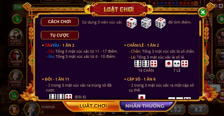 Trải Nghiệm Đỉnh Cao Table Game Sicbo Tài Phú tại VaoBet Với Xúc Xắc May Mắn